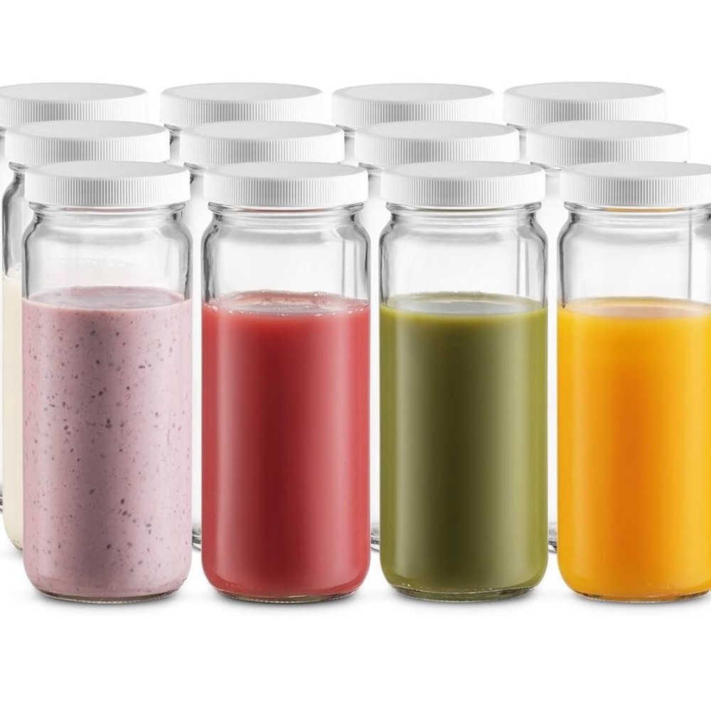 Travel Glass Drinking Bottle Jar 16 Ounce Plastic Airtight Lids- Set of 8